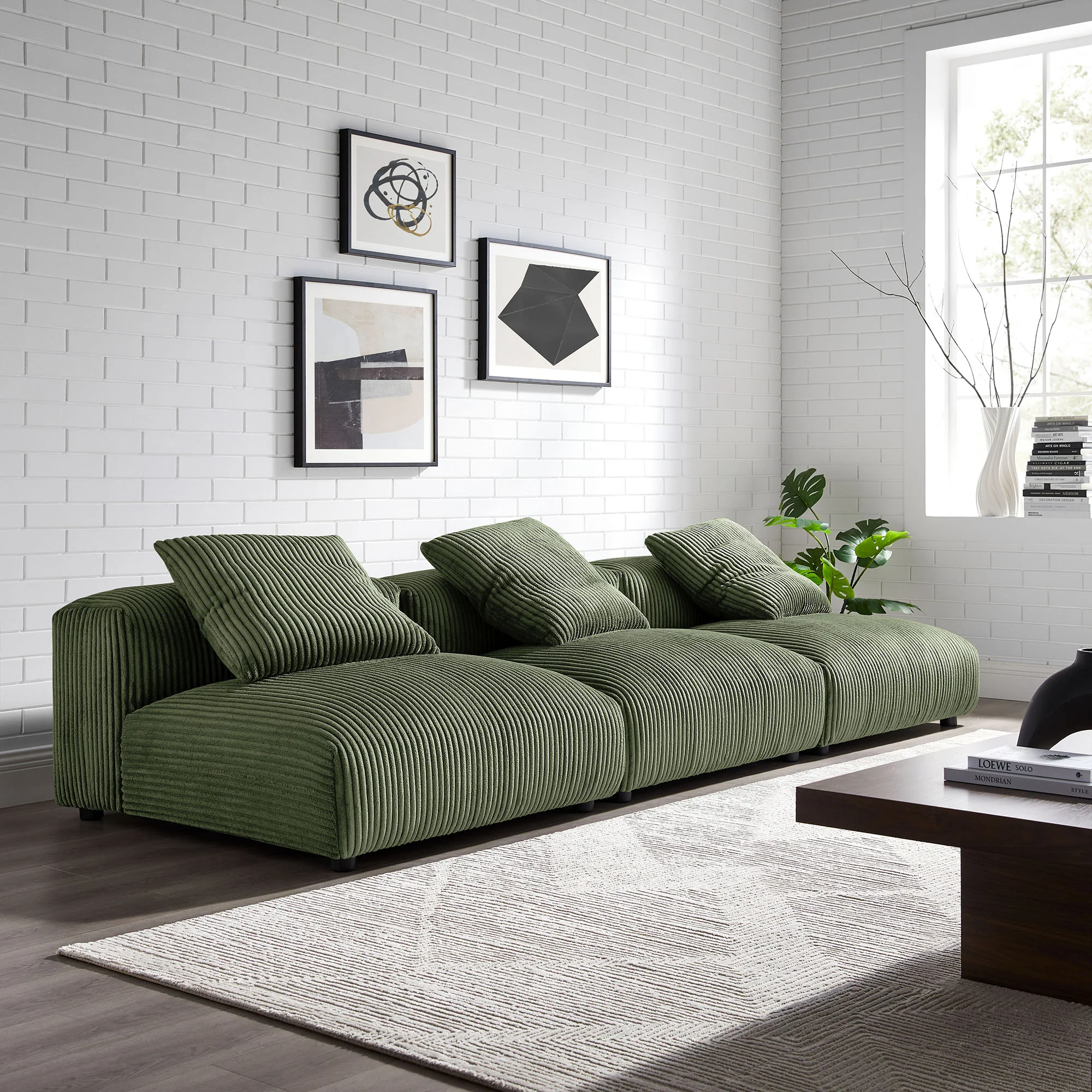 Solace 3-Piece Modular Corduroy Upholstered Sofa by Modway - Image 8