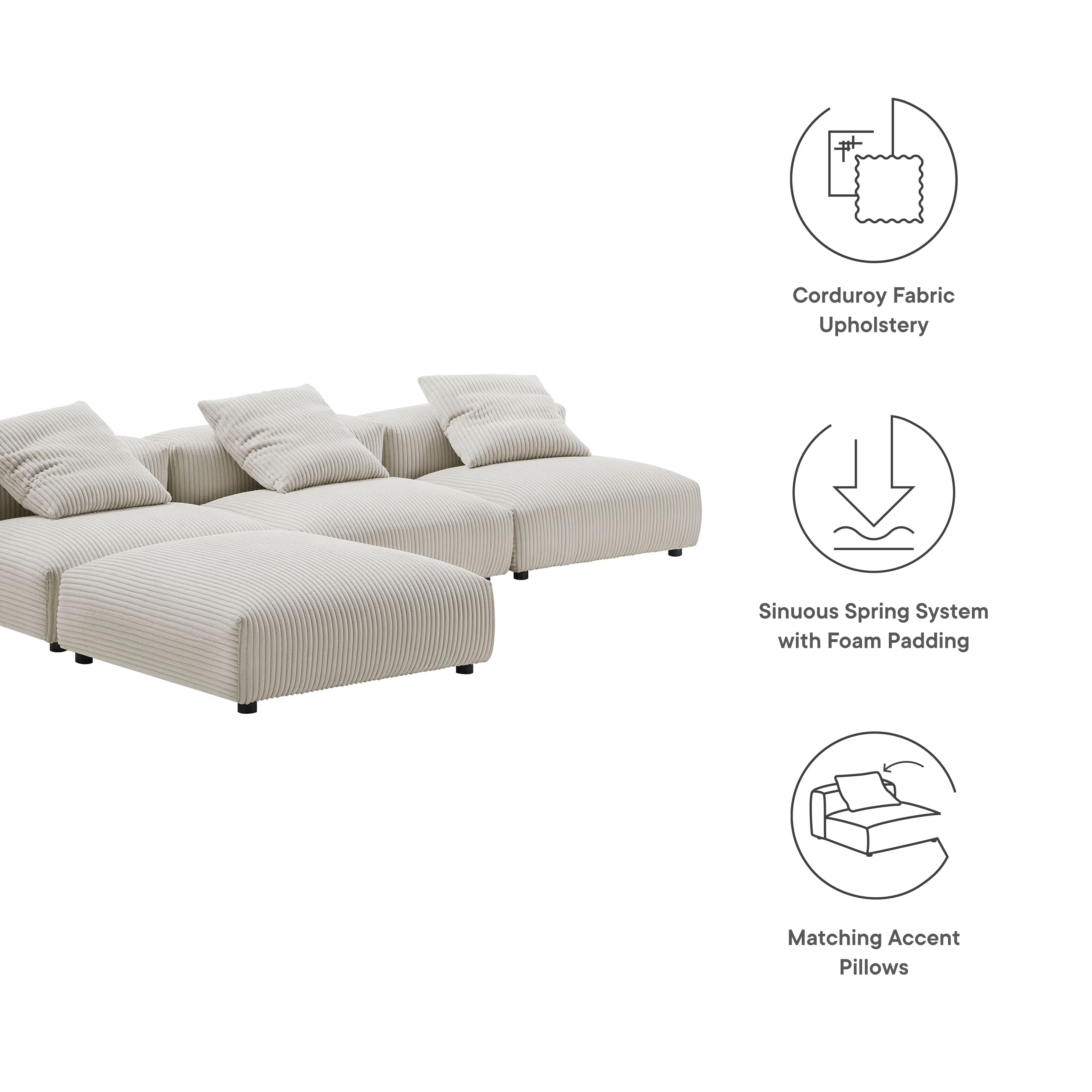 Solace 4-Piece Modular Corduroy Upholstered Sectional Sofa by Modway - Image 13