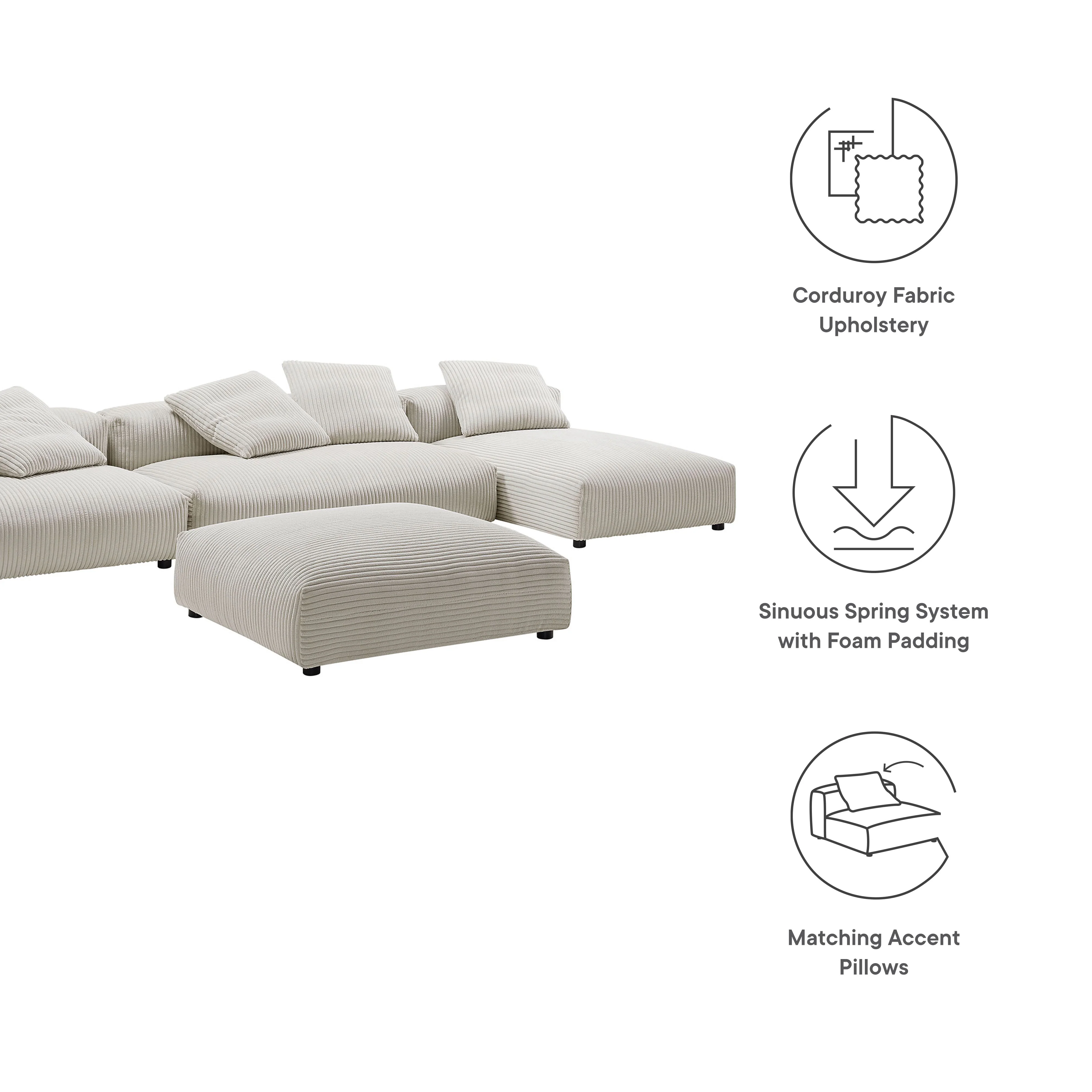 Solace 4-Piece Modular Corduroy Upholstered Sectional Sofa With Ottoman - Image 13
