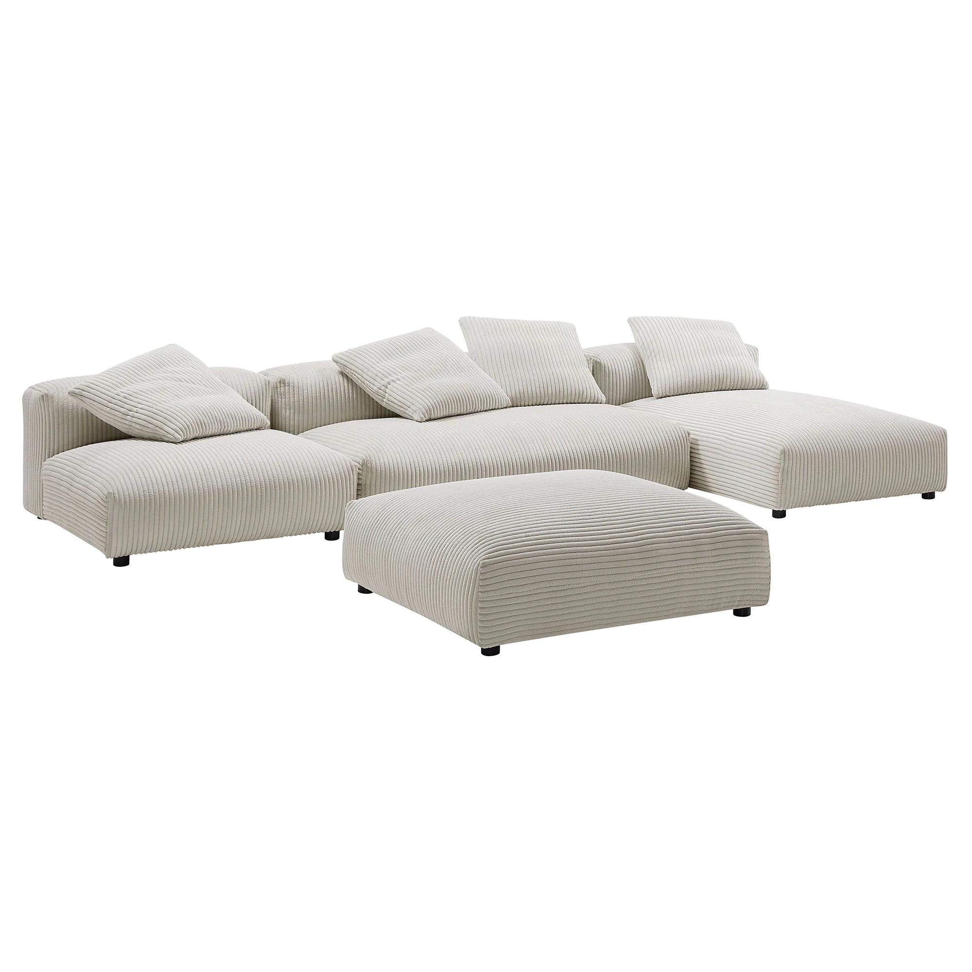 Solace 4-Piece Modular Corduroy Upholstered Sectional Sofa With Ottoman - Image 14
