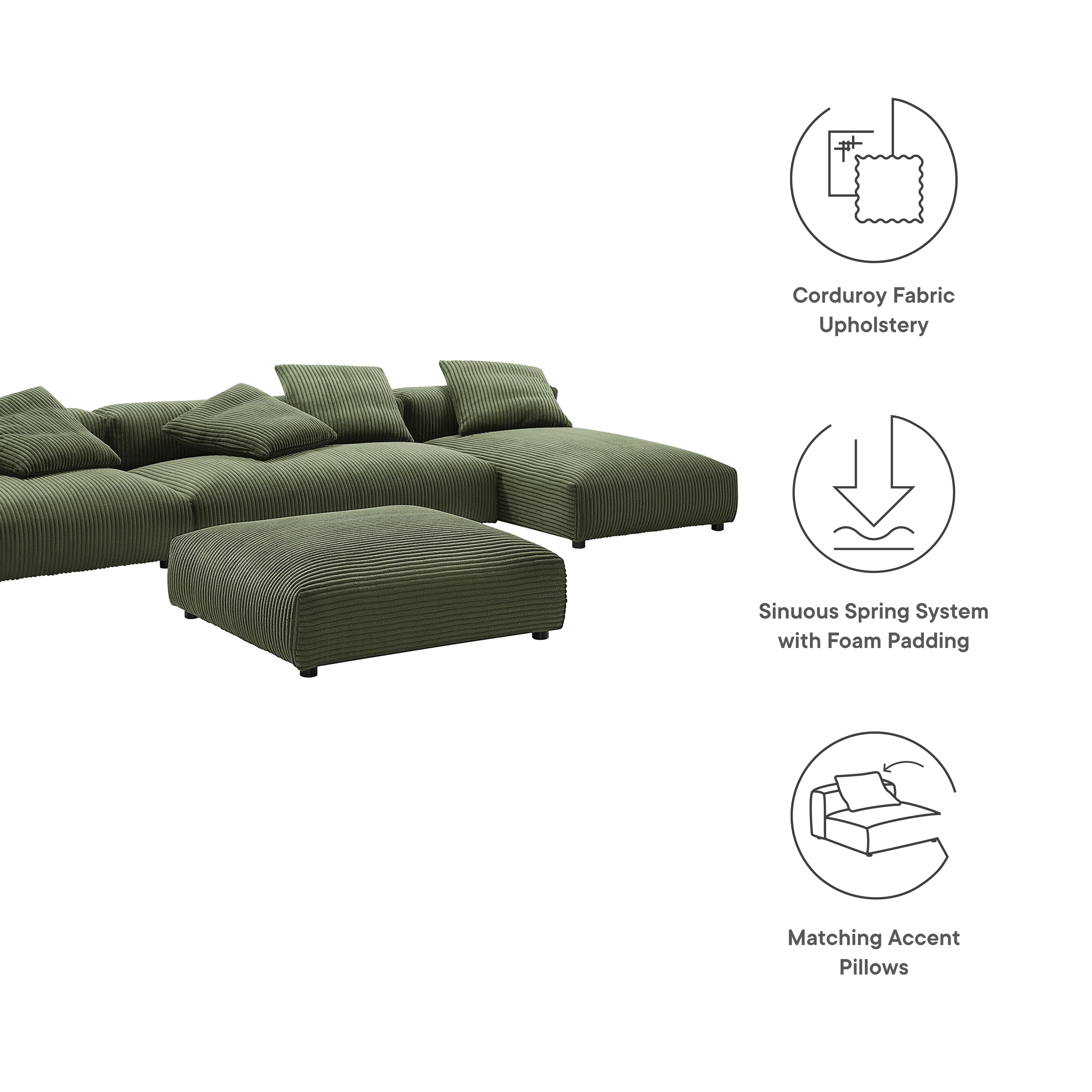 Solace 4-Piece Modular Corduroy Upholstered Sectional Sofa With Ottoman - Image 2
