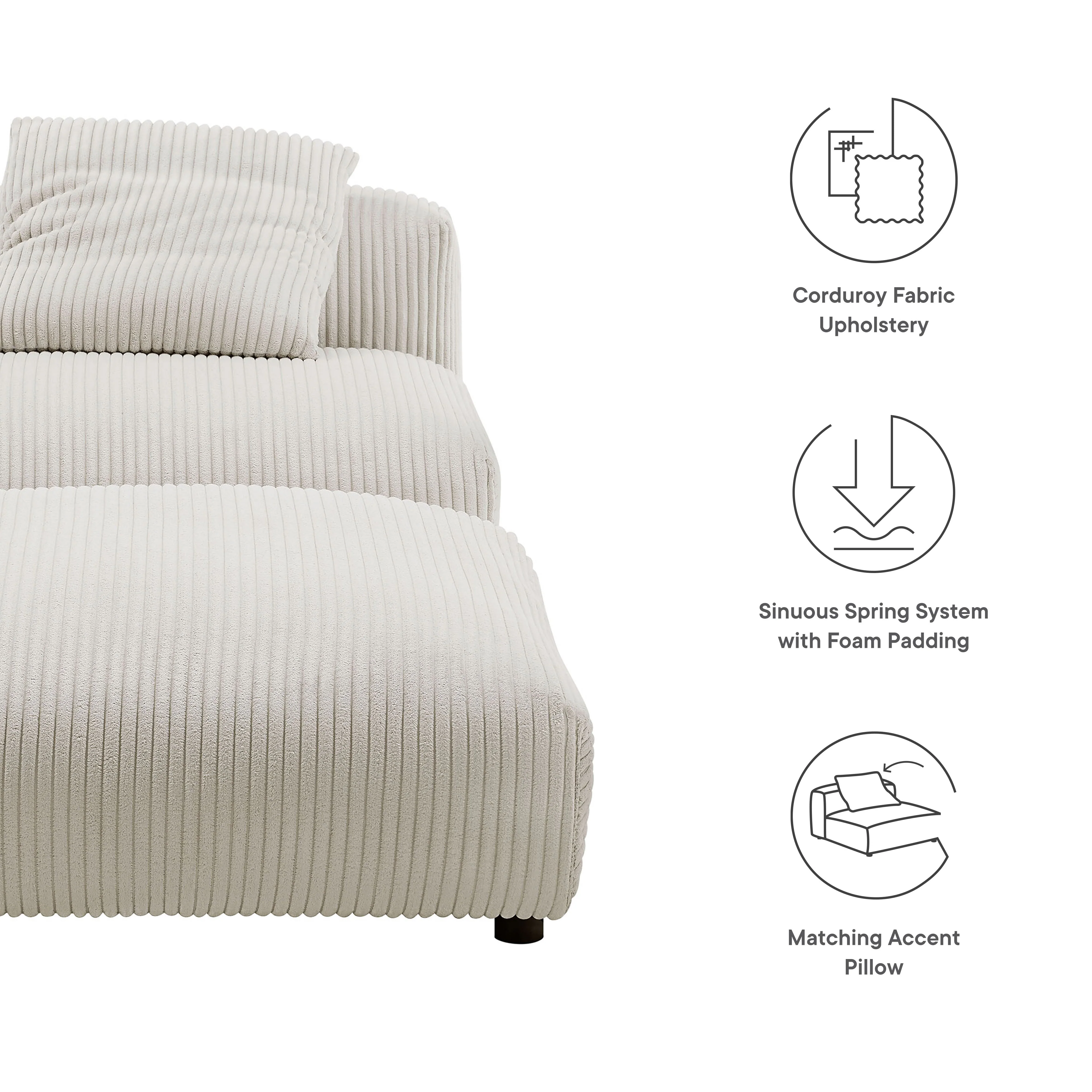 Solace Modular Corduroy Upholstered Armless Chair and Ottoman Set by Modway - Image 2