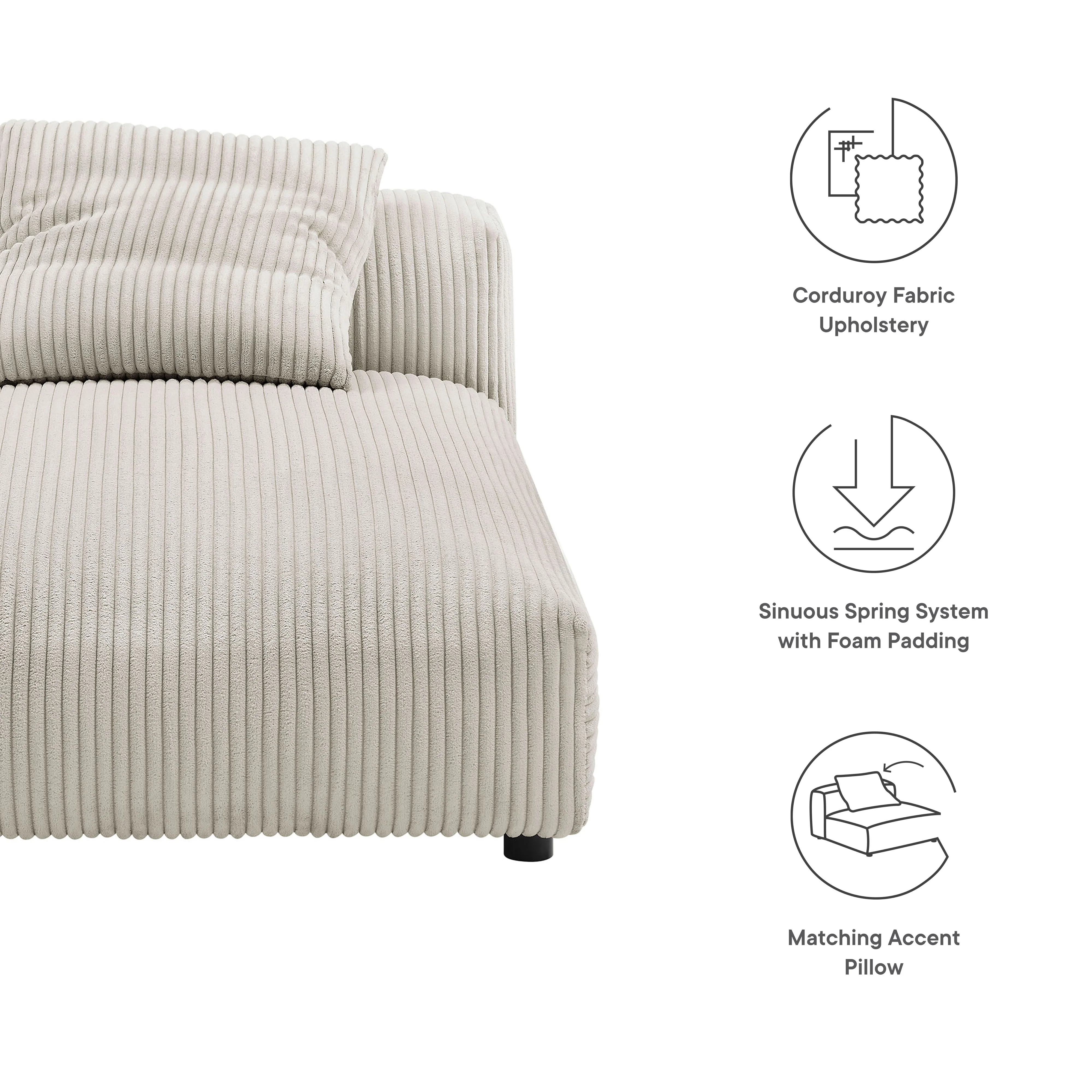 Solace Modular Corduroy Upholstered Armless Chaise Lounge - Image 12