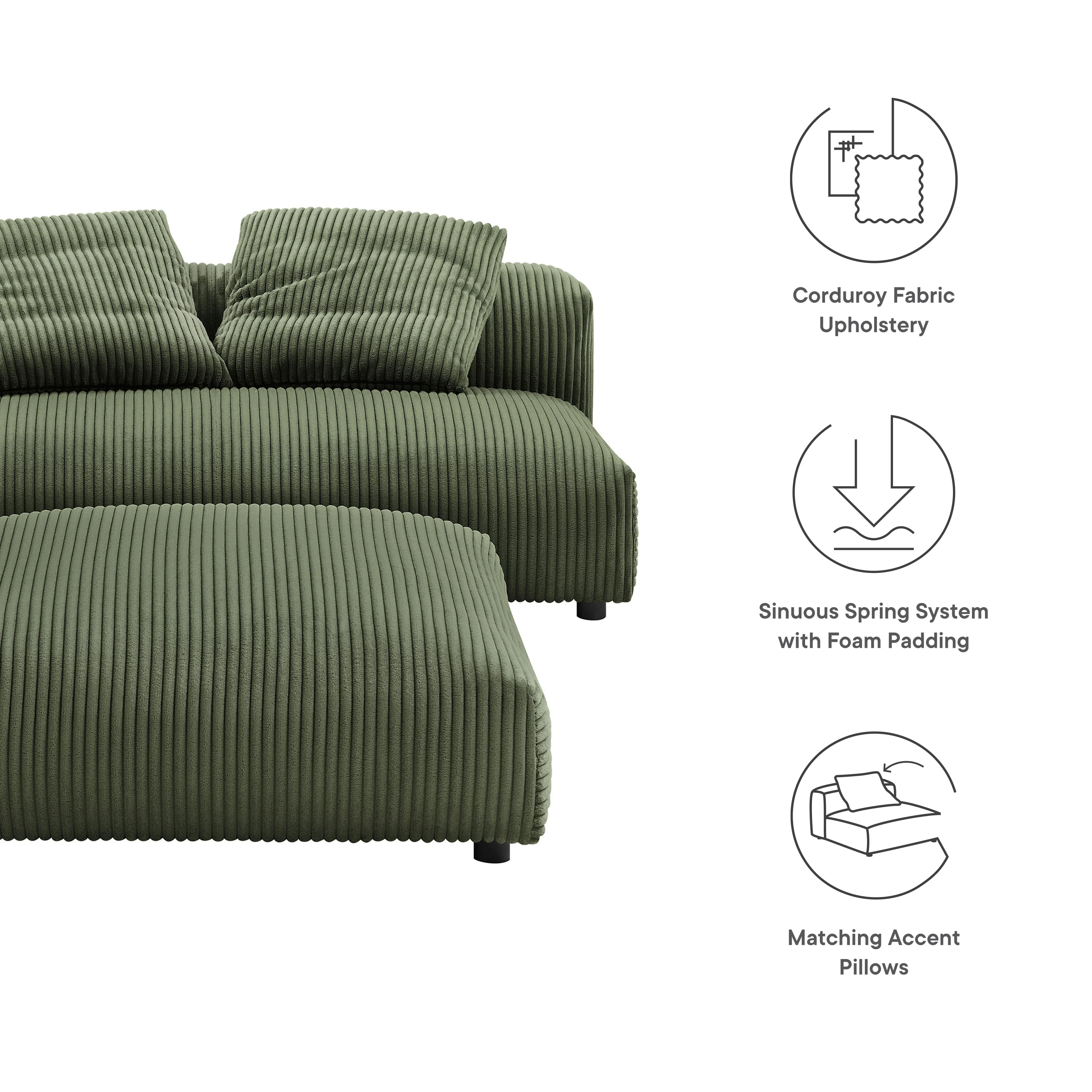 Solace Modular Corduroy Upholstered Armless Loveseat and Ottoman Set - Image 13