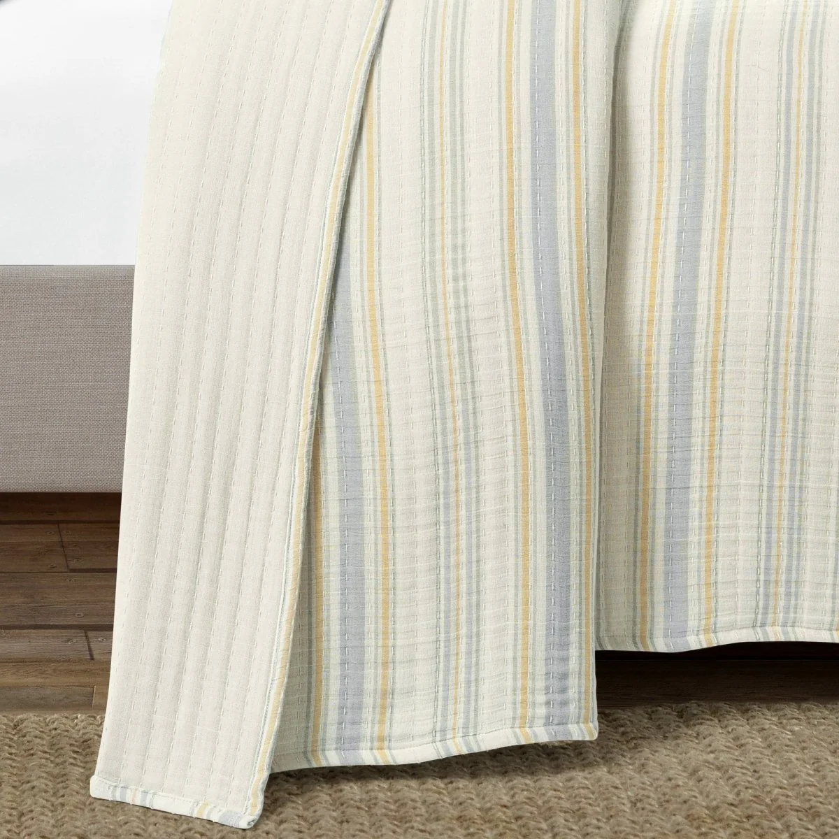Solange Stripe Kantha Pick Stitch Yarn Dyed Cotton Woven Quilt/Coverlet Set - Image 4