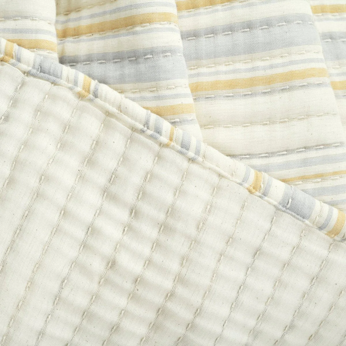 Solange Stripe Kantha Pick Stitch Yarn Dyed Cotton Woven Throw - Image 3