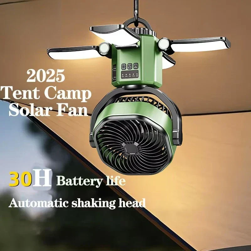 Solar Camping Fan 6000mAh Rechargeable LED Light Power Bank - Image 2