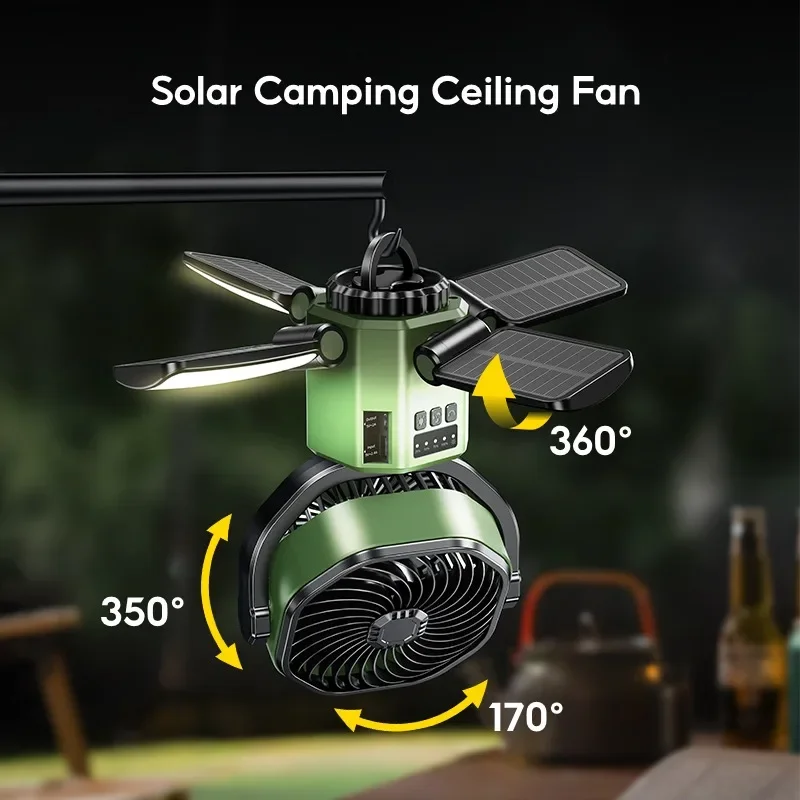 Solar Camping Fan 6000mAh Rechargeable LED Light Power Bank - Image 3