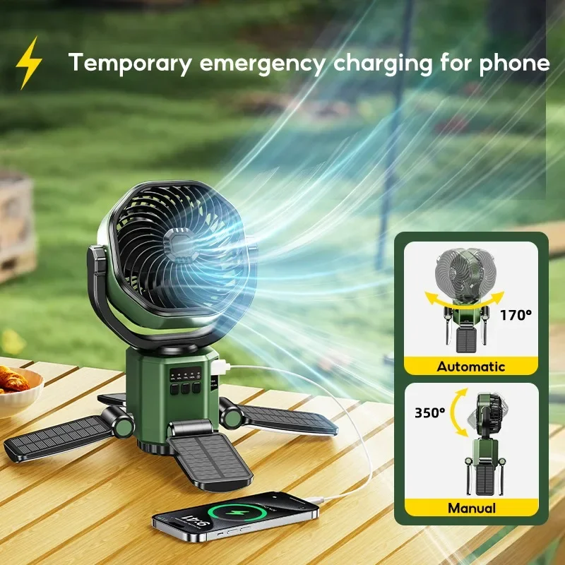 Solar Camping Fan 6000mAh Rechargeable LED Light Power Bank - Image 4