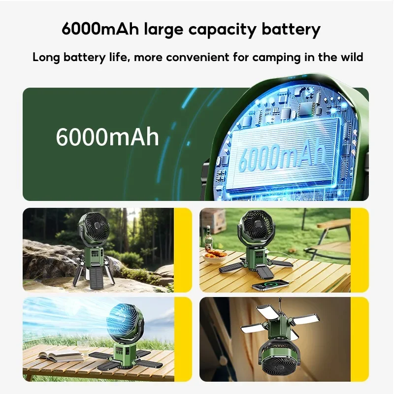 Solar Camping Fan 6000mAh Rechargeable LED Light Power Bank - Image 6