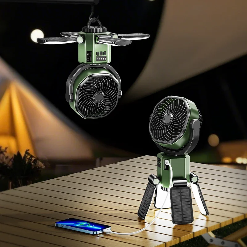 Solar Camping Fan 6000mAh Rechargeable LED Light Power Bank - Image 8