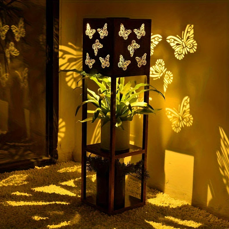Solar Garden Lantern with Flower Stand – LED Outdoor Light with Butterfly & More - Image 3
