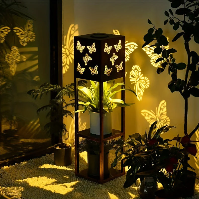 Solar Garden Lantern with Flower Stand – LED Outdoor Light with Butterfly & More - Image 4