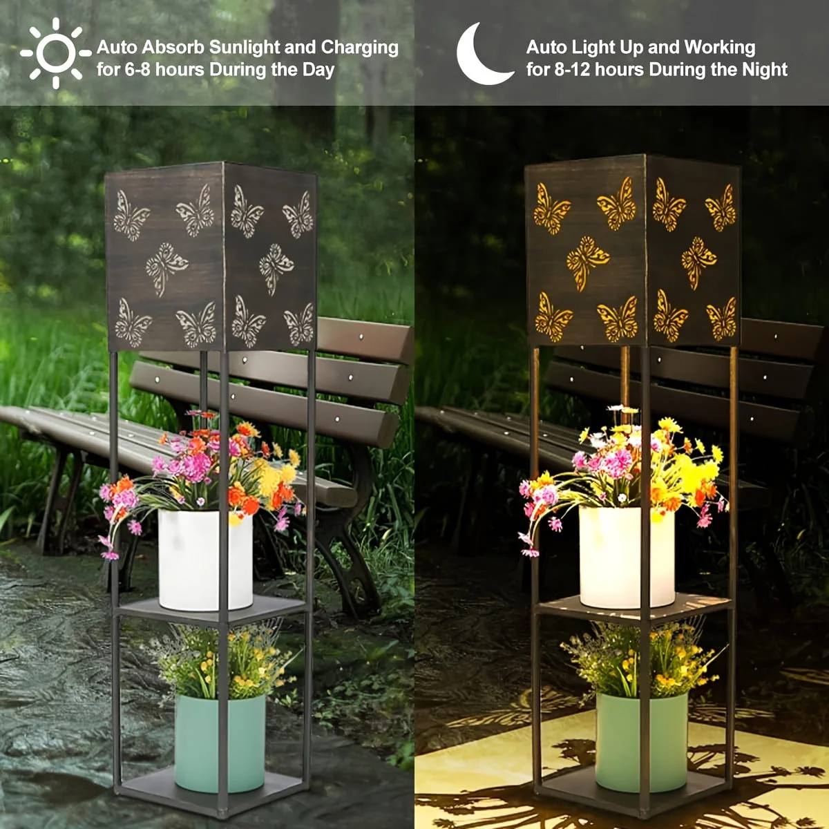 Solar Garden Lantern with Flower Stand – LED Outdoor Light with Butterfly & More - Image 8