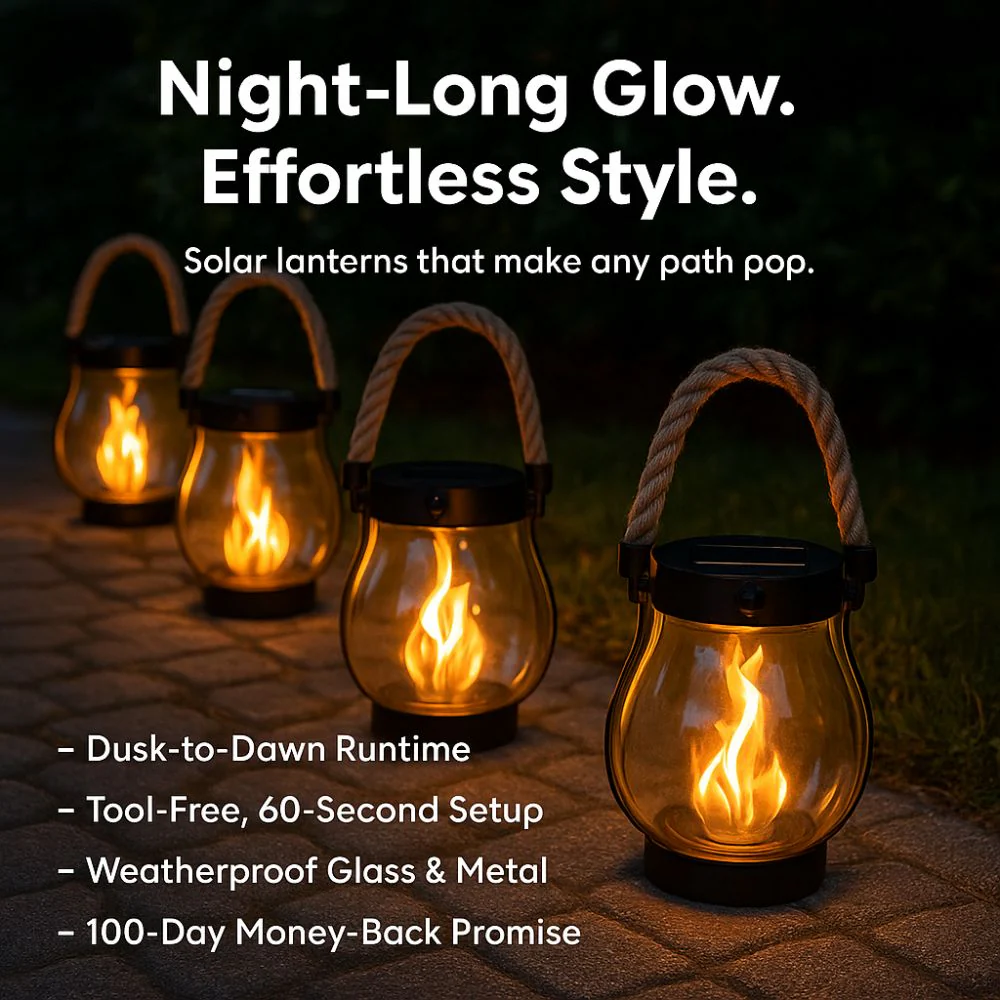 Solar Lanterns Outdoor – Waterproof Solar-Powered Lantern with Flickering Flame Effect for Garden and Patio - Image 3