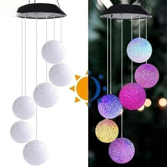 Solar LED Wind Chime Crystal Ball Color Changing Garden Hanging Light - Image 10