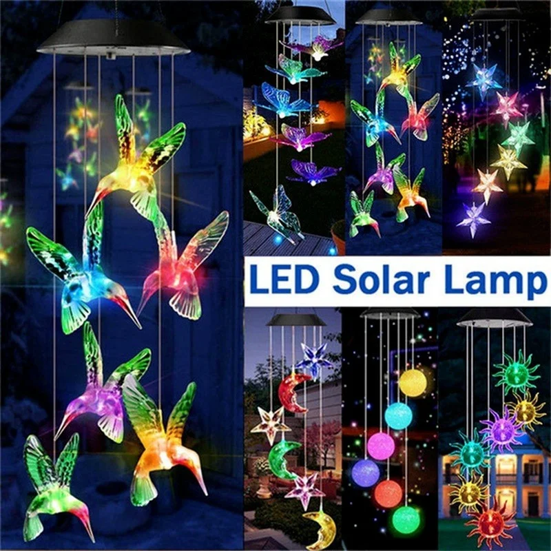 Solar LED Wind Chime Crystal Ball Color Changing Garden Hanging Light - Image 2