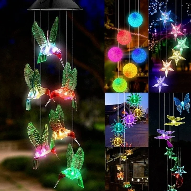 Solar LED Wind Chime Crystal Ball Color Changing Garden Hanging Light - Image 3