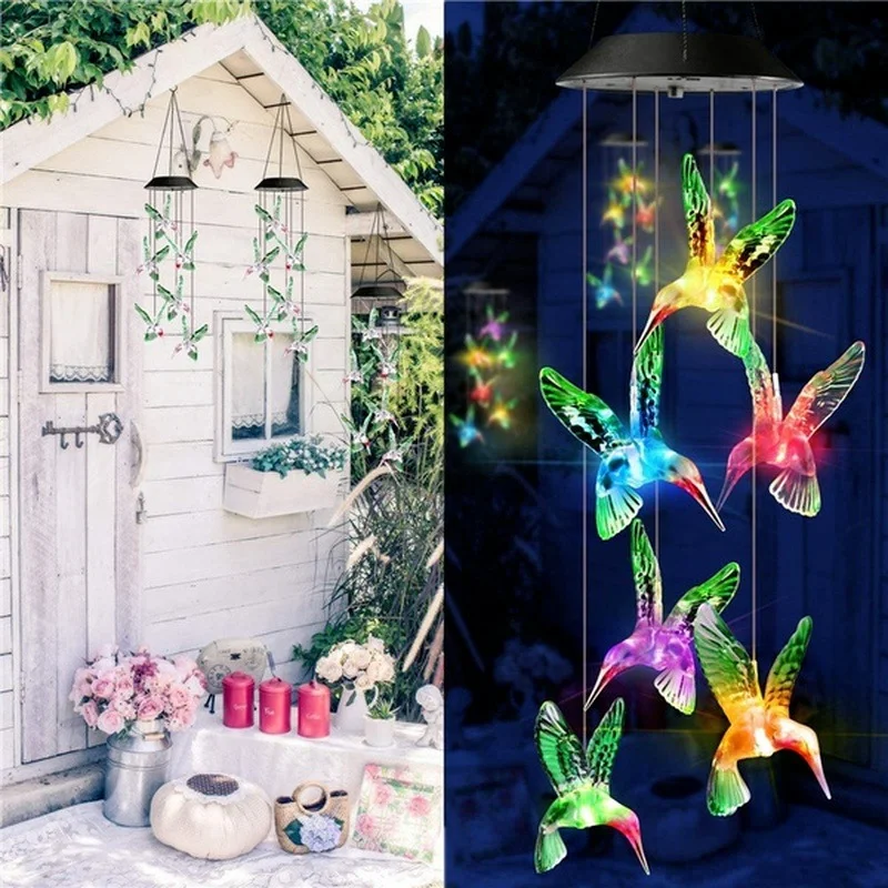 Solar LED Wind Chime Crystal Ball Color Changing Garden Hanging Light - Image 5