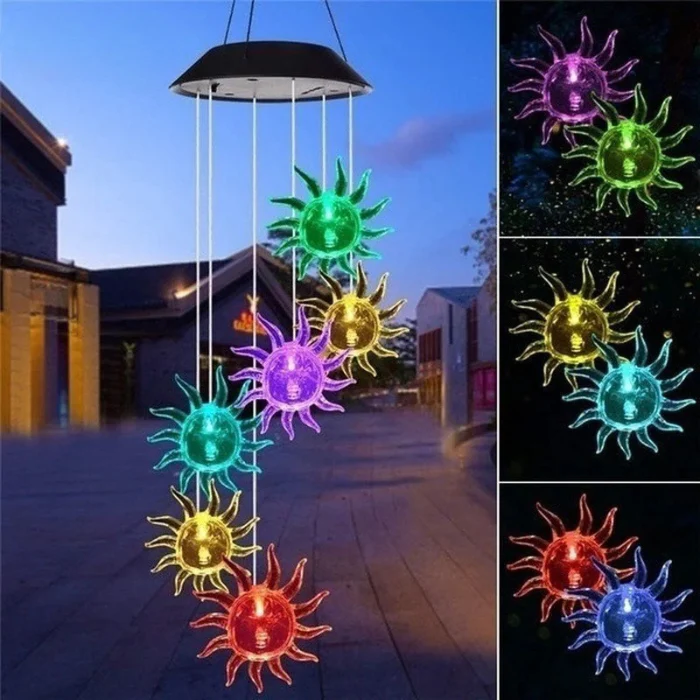 Solar LED Wind Chime Crystal Ball Color Changing Garden Hanging Light - Image 7