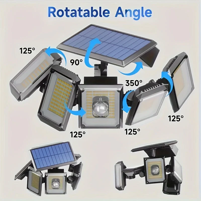 Solar Motion Sensor Flood Light – 300 LED, 5-Head, 7000K, Remote, Outdoor Use - Image 2