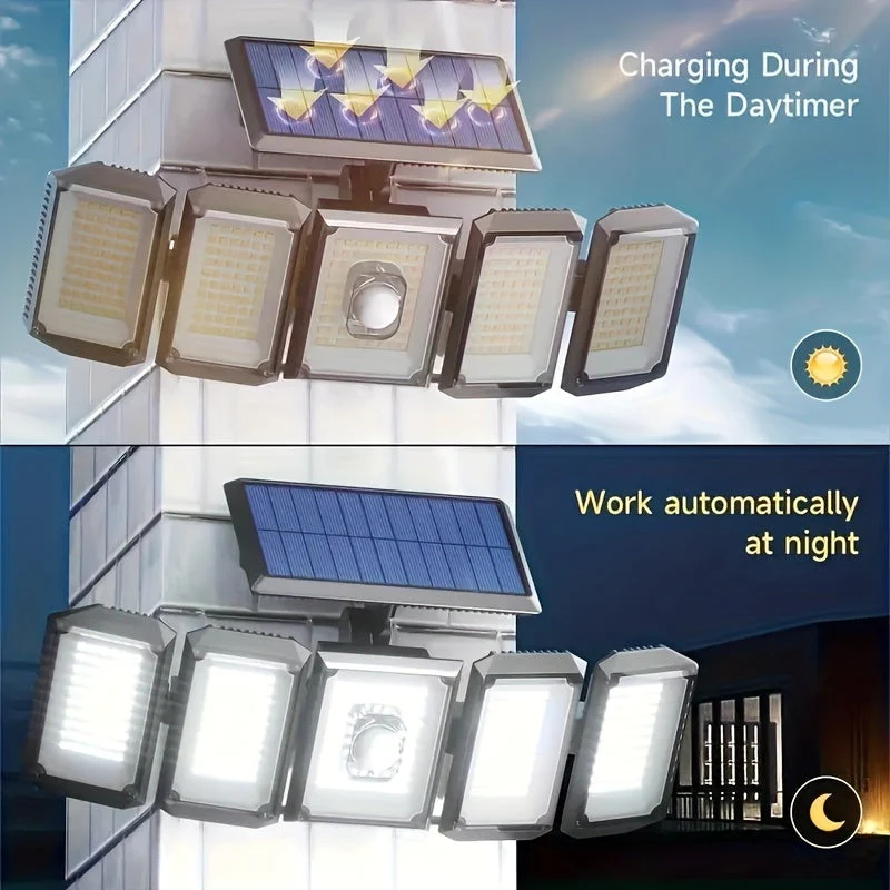Solar Motion Sensor Flood Light – 300 LED, 5-Head, 7000K, Remote, Outdoor Use - Image 6