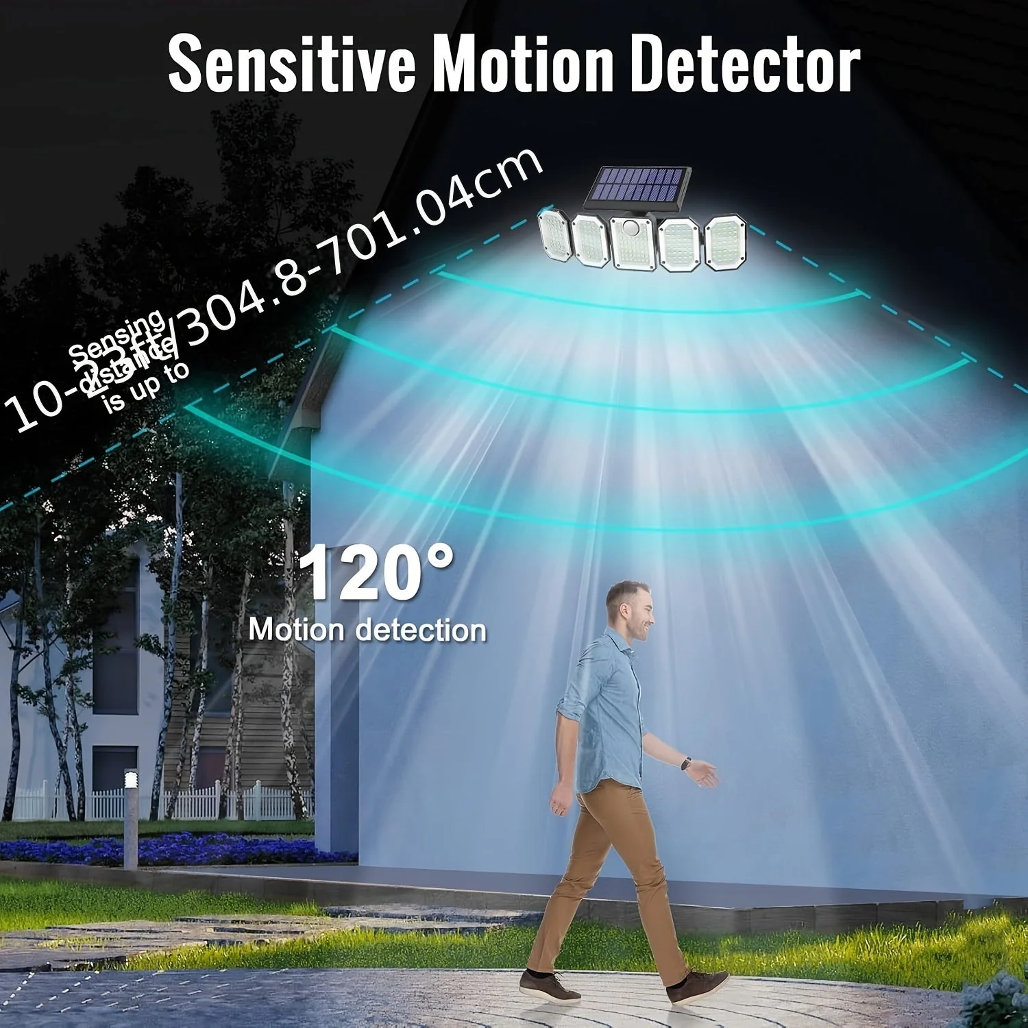 Solar Motion Sensor Flood Light – 300 LED, 5-Head, 7000K, Remote, Outdoor Use - Image 8