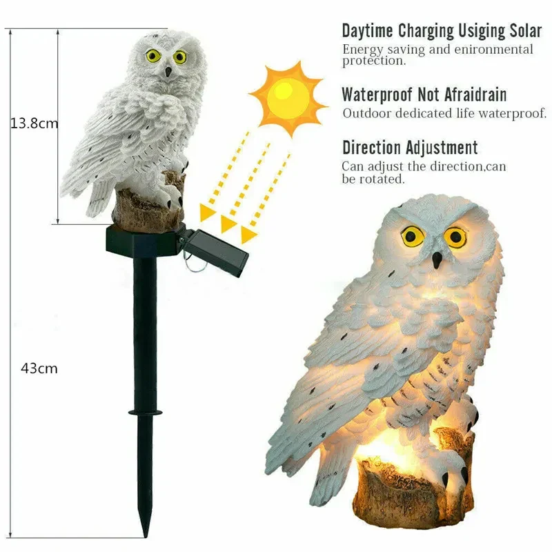 Solar Owl Garden Lights Outdoor LED Solar Powered Waterproof Animal Lamp Decor - Image 9