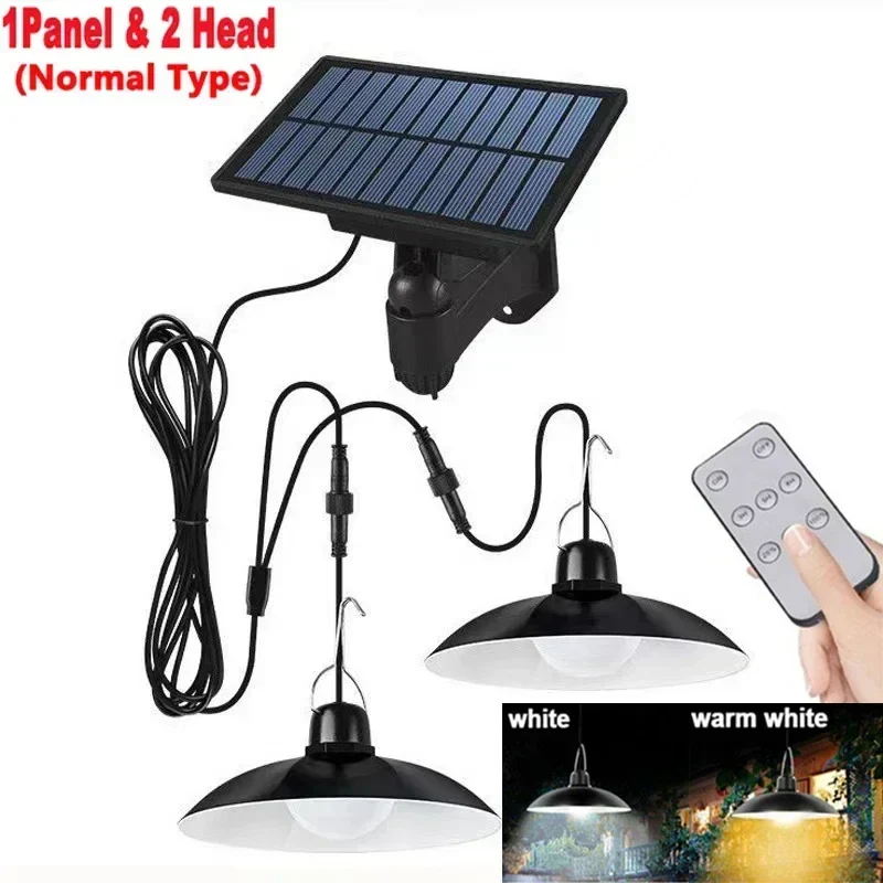 Solar Pendant Light Outdoor LED Double-Head Chandelier Waterproof Remote Lamp - Image 8
