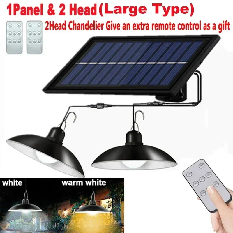 Solar Pendant Light Outdoor LED Double-Head Chandelier Waterproof Remote Lamp - Image 9