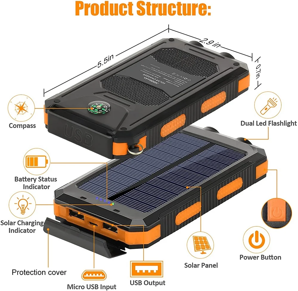 Solar Power Bank 80000mAh Portable Charger External Battery LED Light for Phones - Image 6