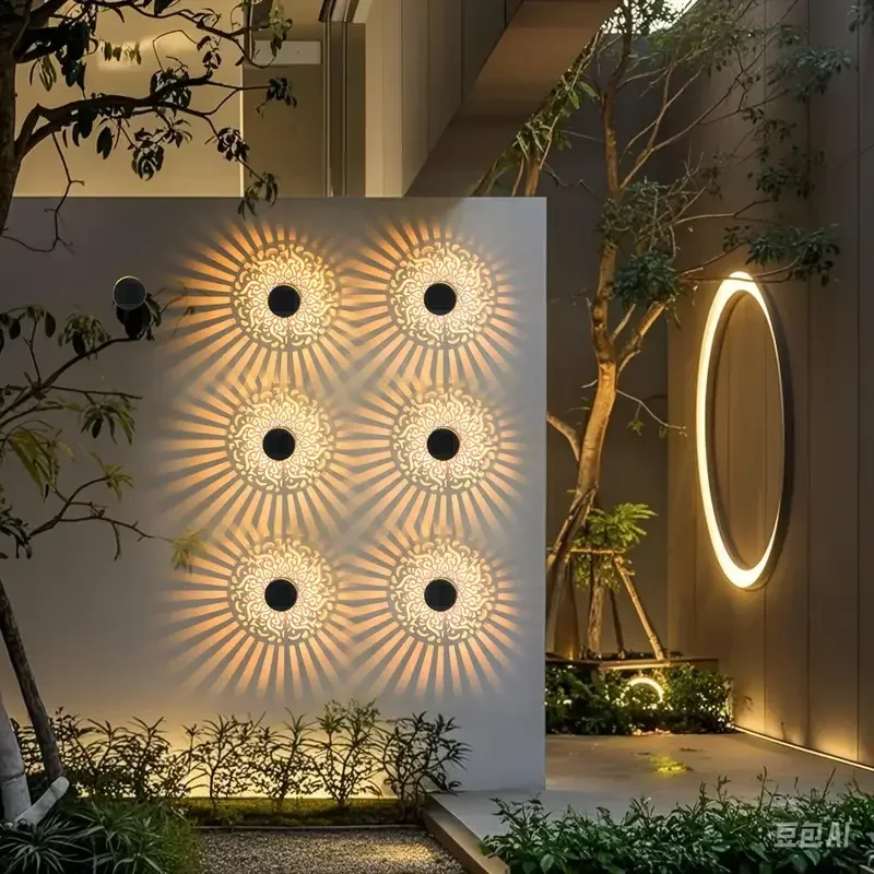 Solar Wall Light Hollow Outdoor LED Lamp Front Door Courtyard Holiday Decor - Image 2