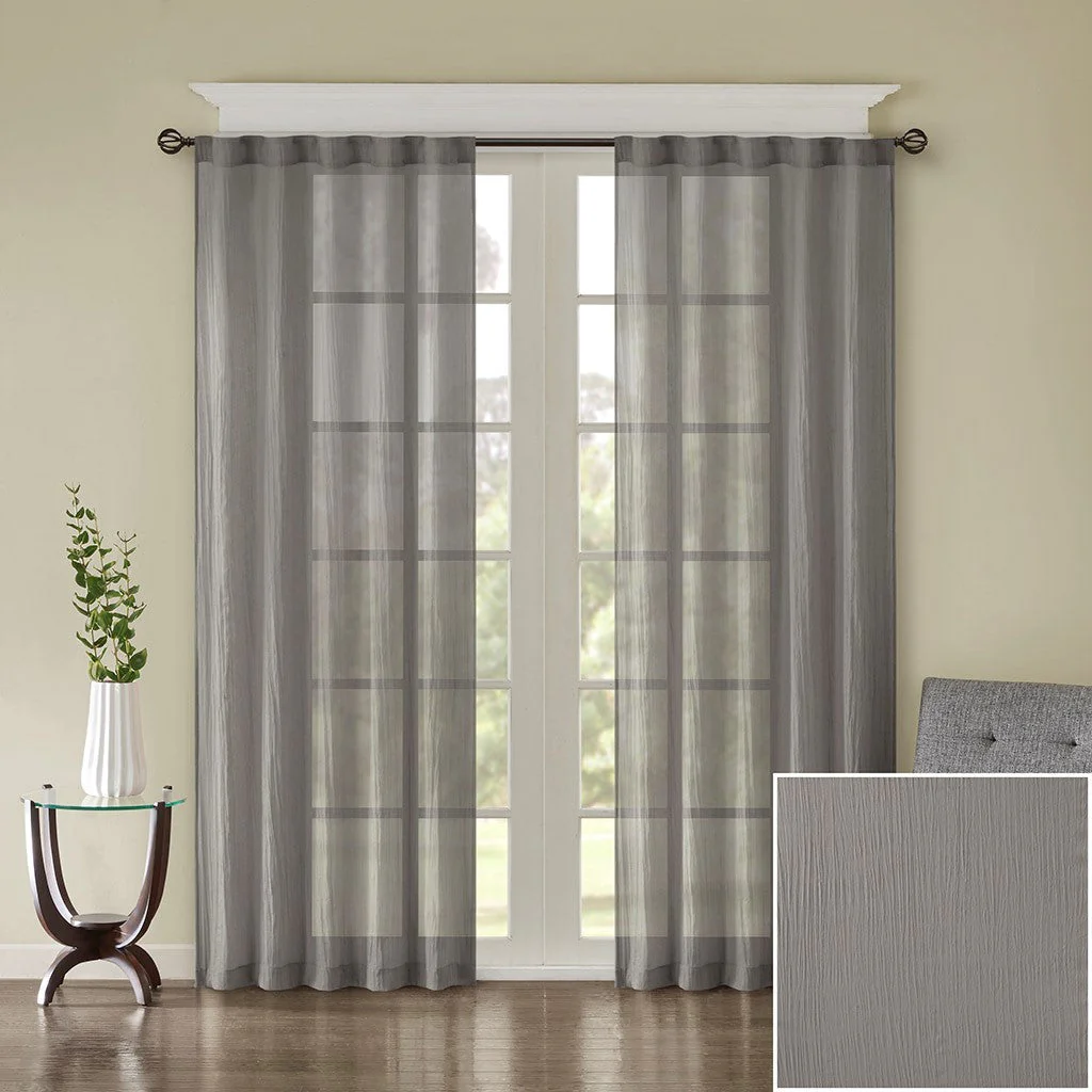 Solid Crushed Curtain Panel Pair (2 Pcs Window Panels) - Grey - Image 2
