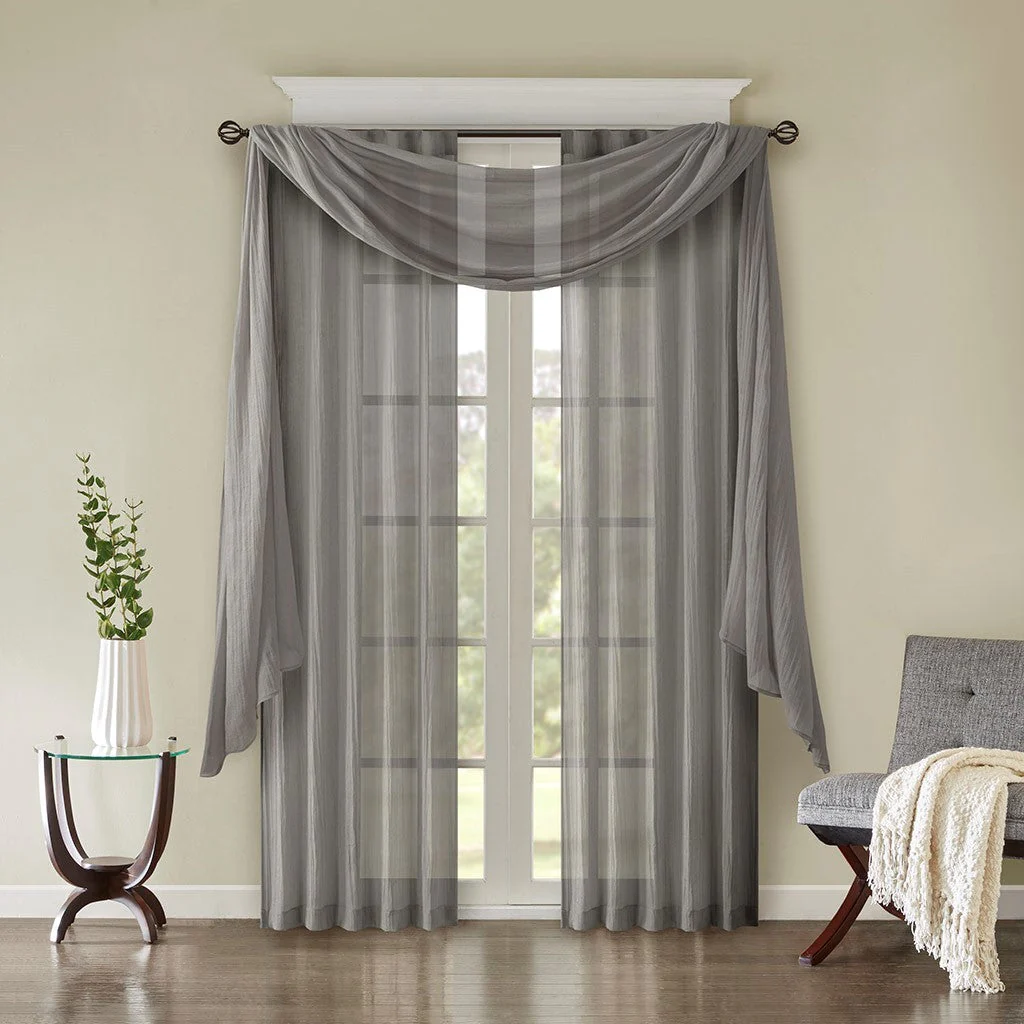 Solid Crushed Curtain Panel Pair (2 Pcs Window Panels) - Grey - Image 3
