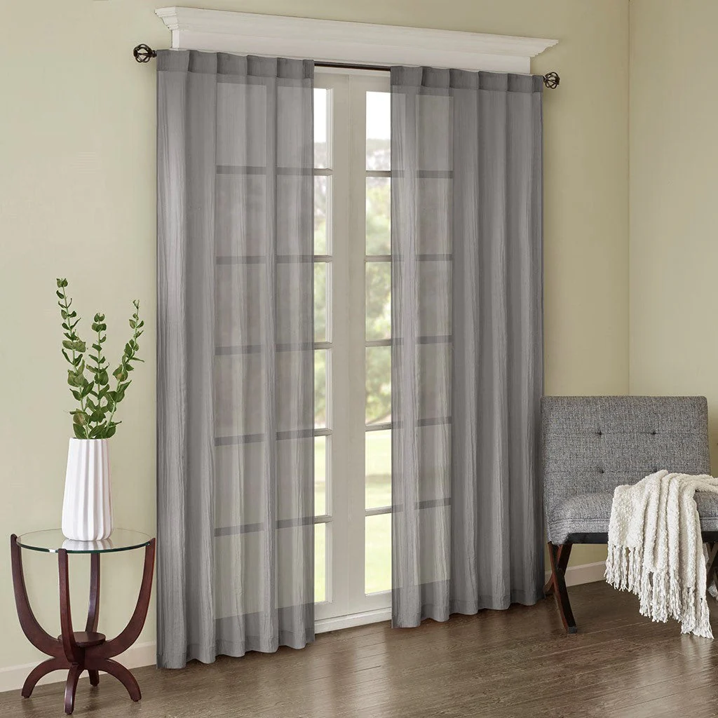 Solid Crushed Curtain Panel Pair (2 Pcs Window Panels) - Grey - Image 5