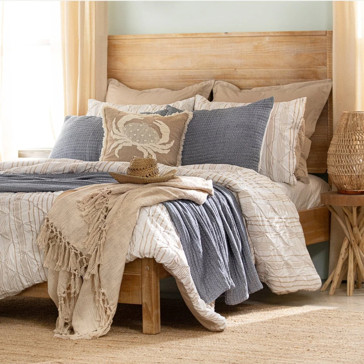 Solid Kantha Pick Stitch Yarn Dyed Cotton Woven Quilt/Coverlet Set - Image 43
