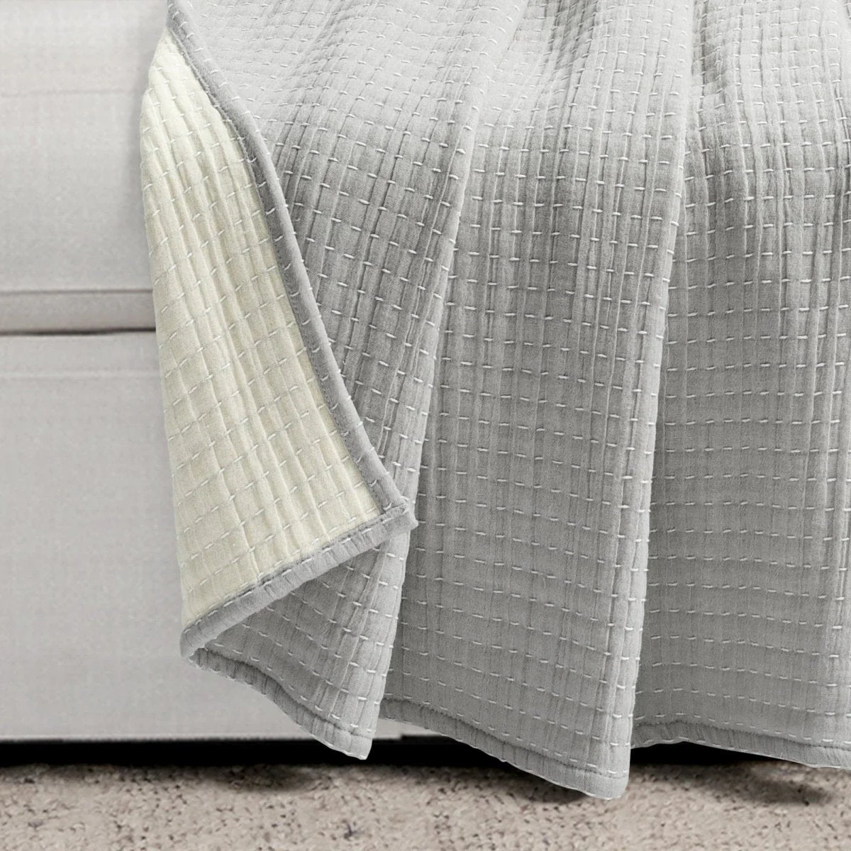 Solid Kantha Pick Stitch Yarn Dyed Cotton Woven Throw - Image 14