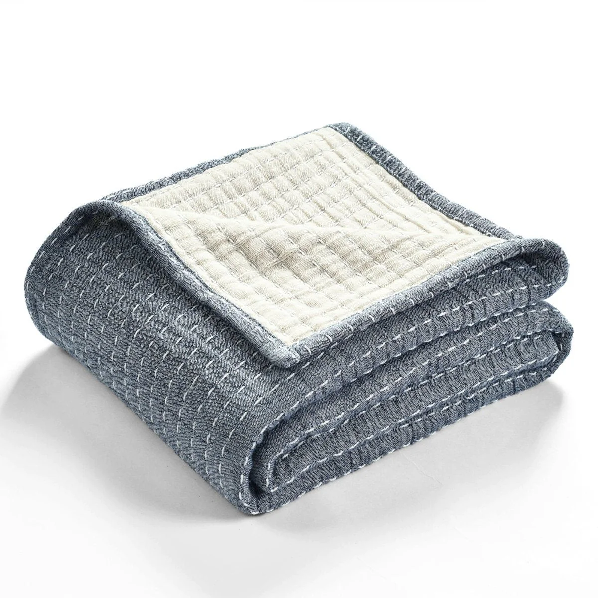 Solid Kantha Pick Stitch Yarn Dyed Cotton Woven Throw - Image 8
