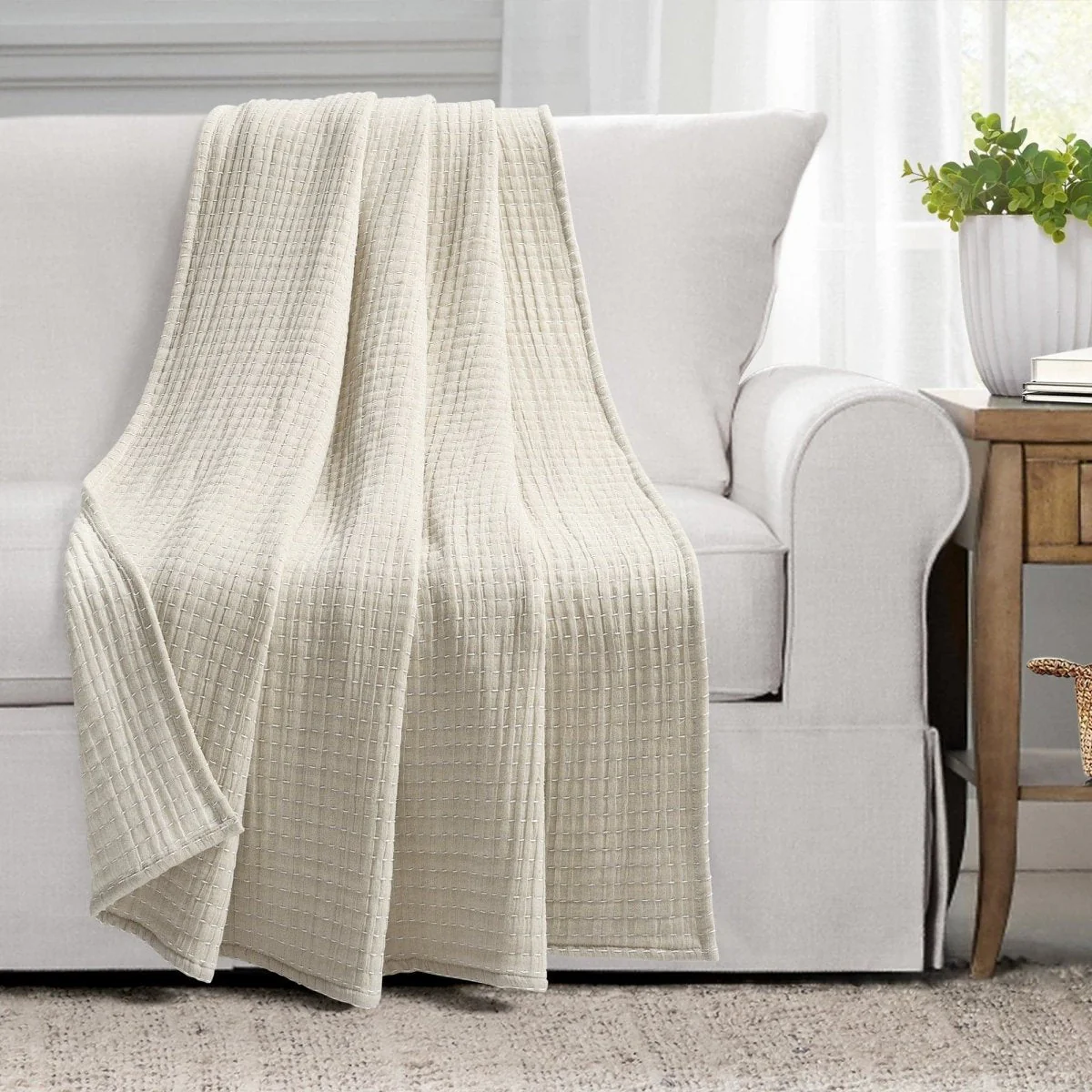 Solid Kantha Pick Stitch Yarn Dyed Cotton Woven Throw - Image 9