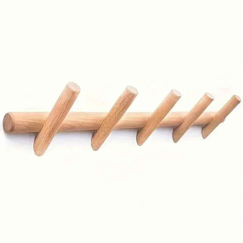 Solid Oak Wall Coat Rack Scandinavian Wooden 4 or 5 Peg Hooks - Image 4