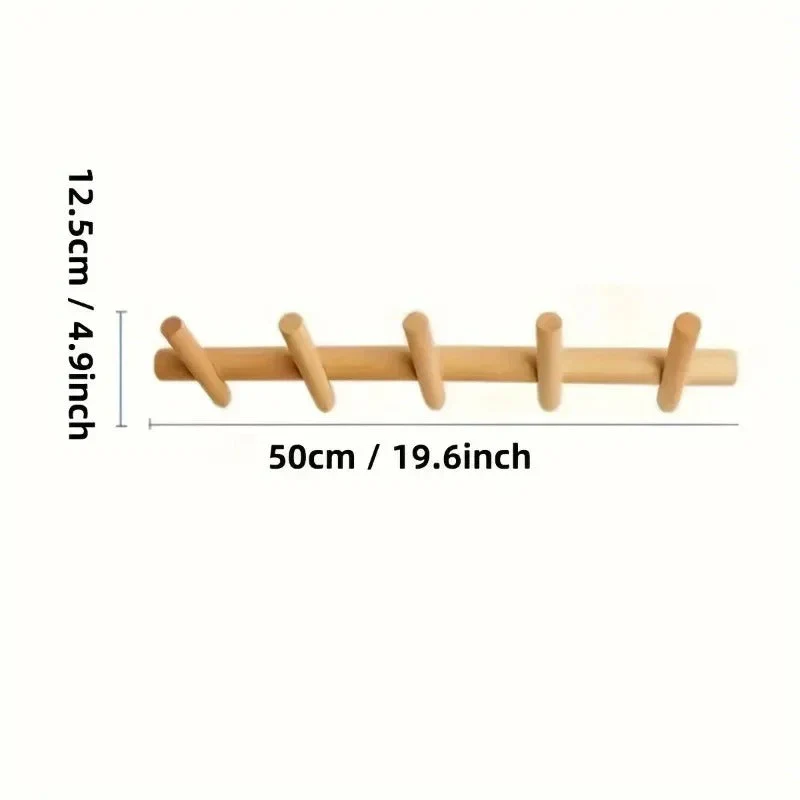Solid Oak Wall Coat Rack Scandinavian Wooden 4 or 5 Peg Hooks - Image 5