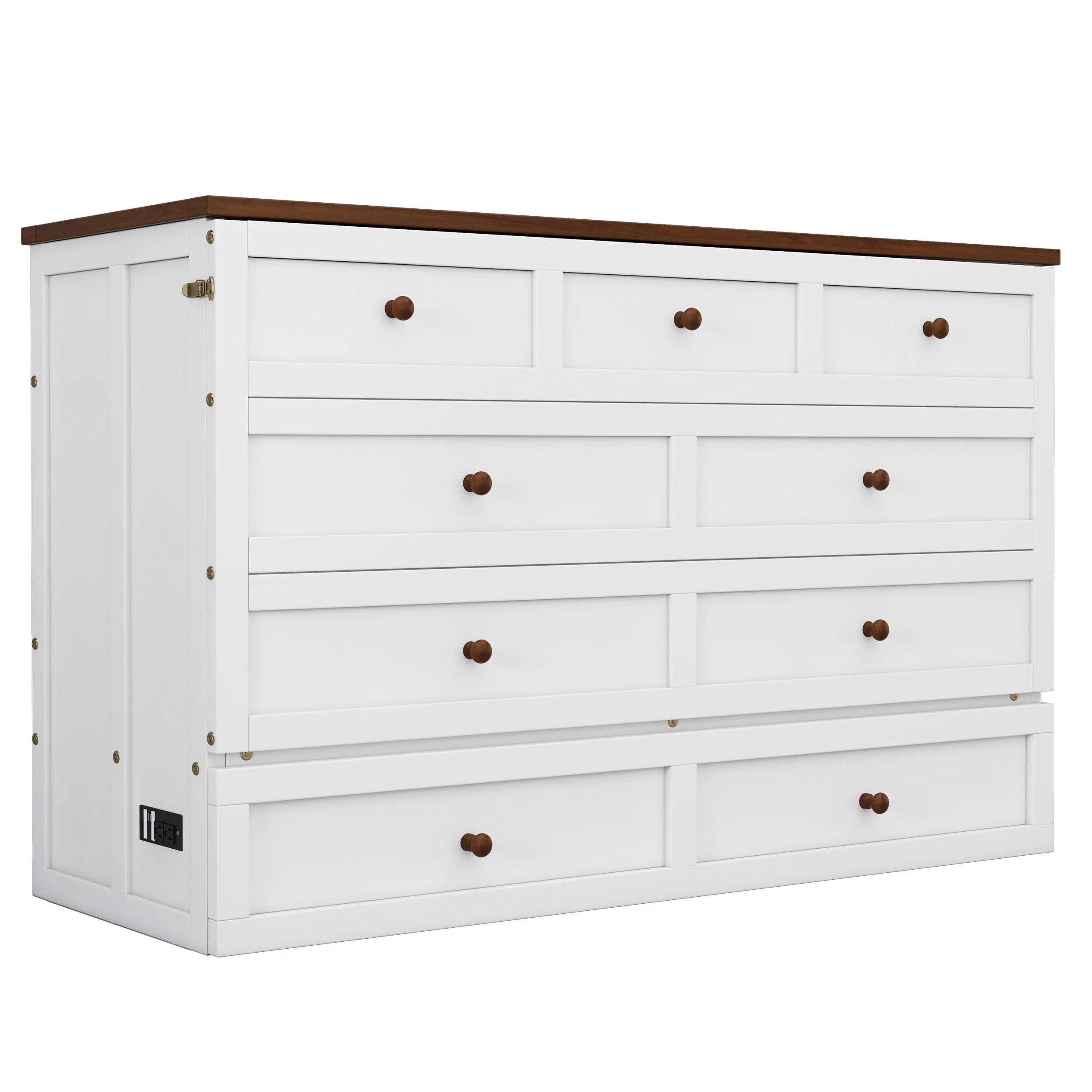Solid Pine Murphy Bed Chest with Charging Station and Large Storage Drawer - Image 11