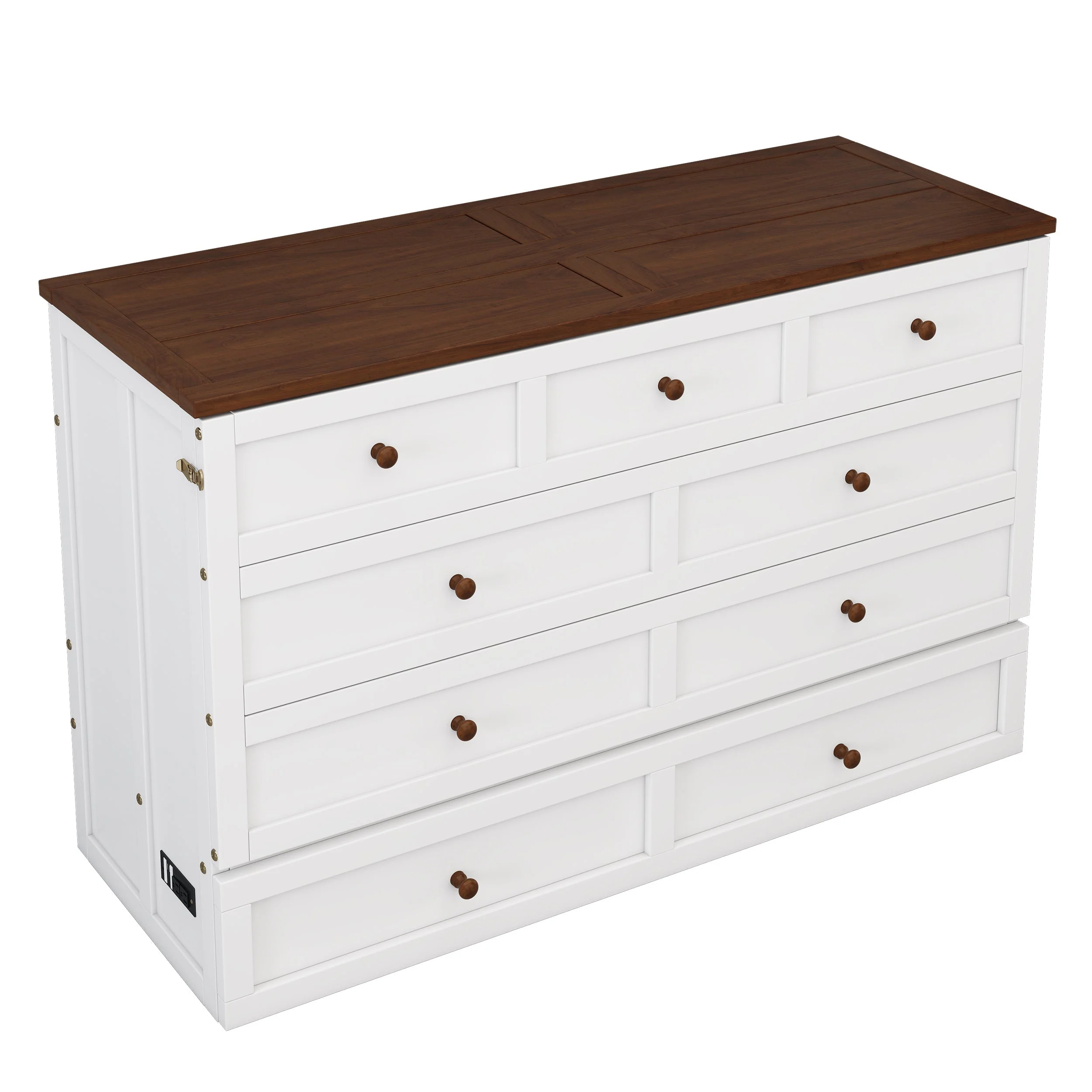 Solid Pine Murphy Bed Chest with Charging Station and Large Storage Drawer - Image 14