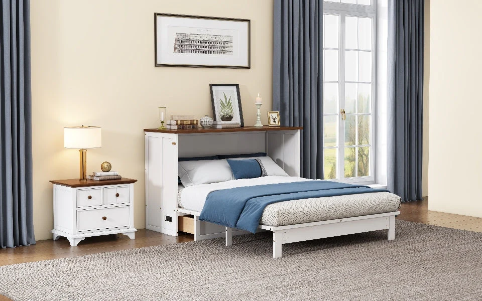 Solid Pine Murphy Bed Chest with Charging Station and Large Storage Drawer - Image 17