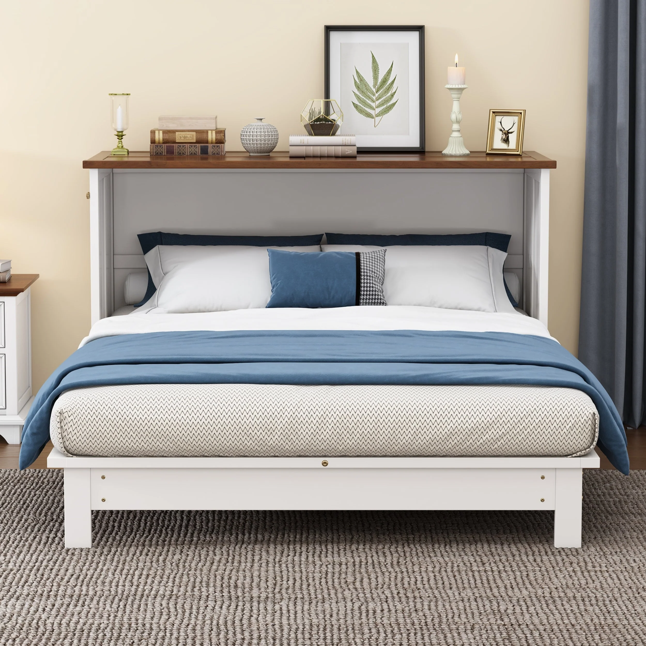 Solid Pine Murphy Bed Chest with Charging Station and Large Storage Drawer - Image 4