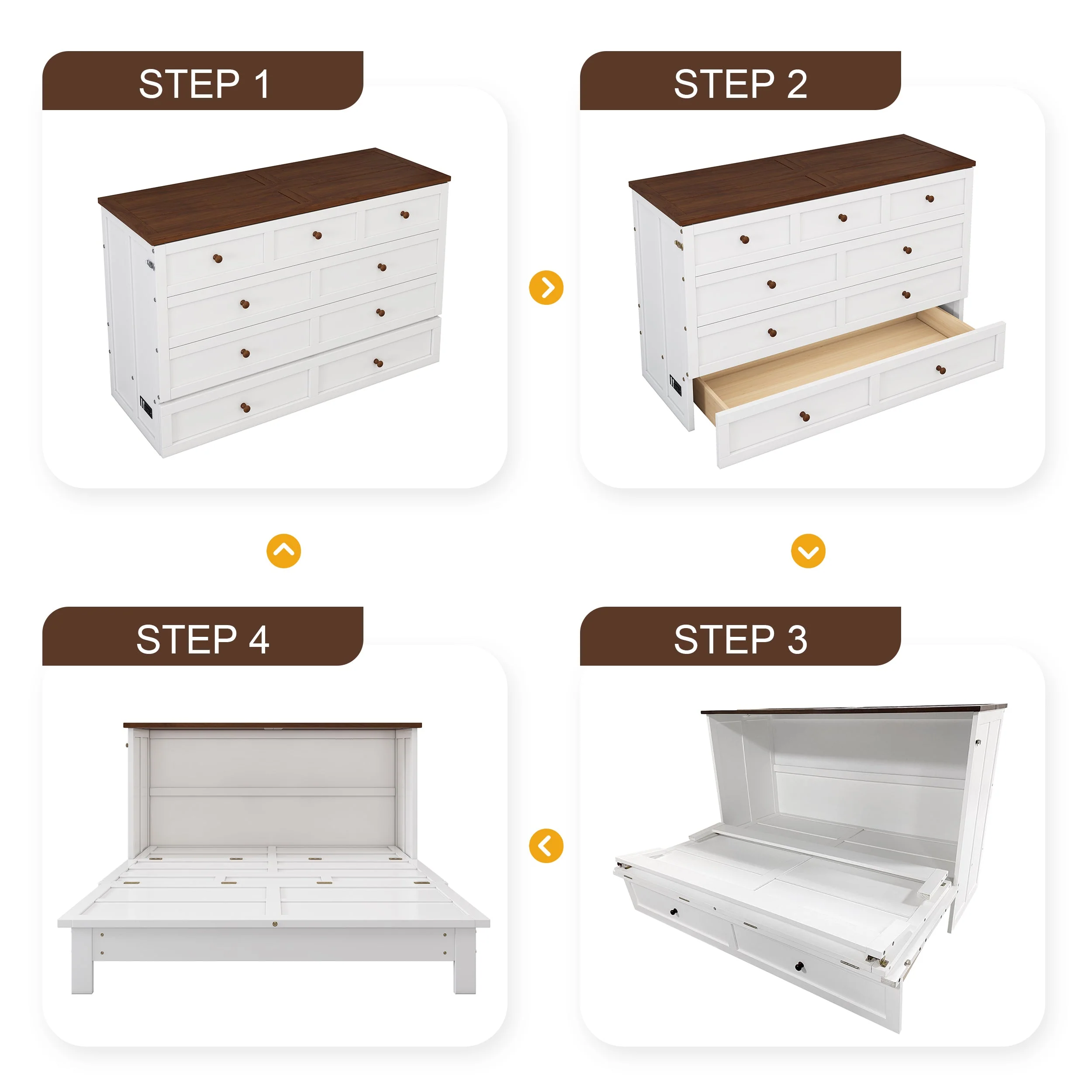 Solid Pine Murphy Bed Chest with Charging Station and Large Storage Drawer - Image 8