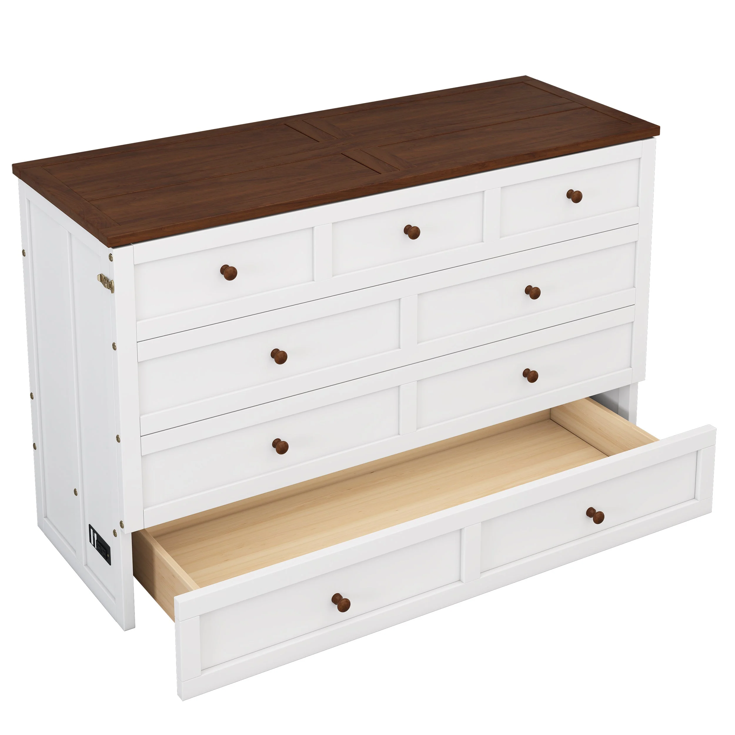 Solid Pine Murphy Bed Chest with Charging Station and Large Storage Drawer - Queen - Image 11