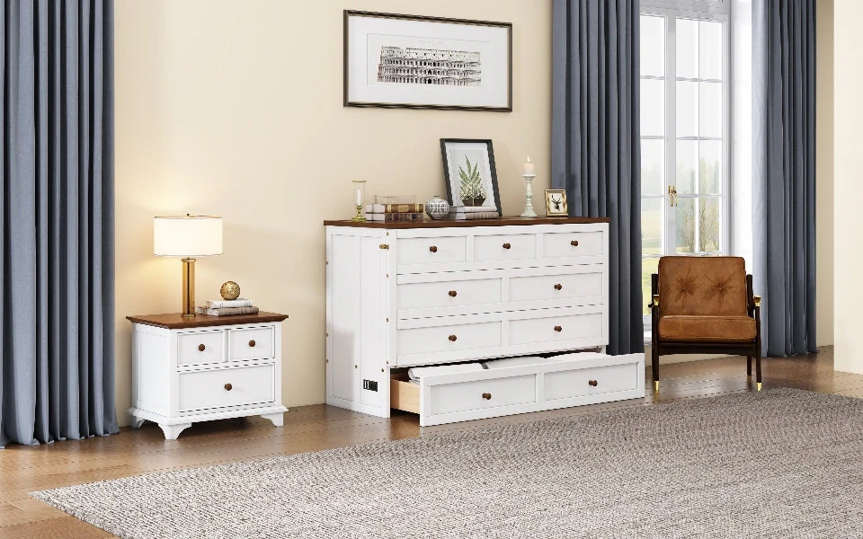 Solid Pine Murphy Bed Chest with Charging Station and Large Storage Drawer - Queen - Image 18