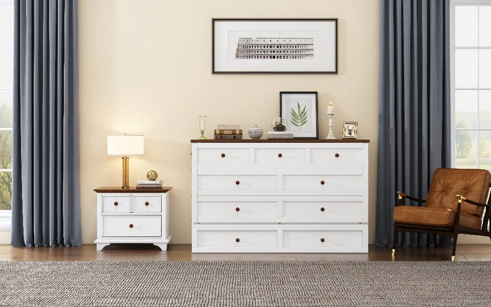 Solid Pine Murphy Bed Chest with Charging Station and Large Storage Drawer - Queen - Image 20