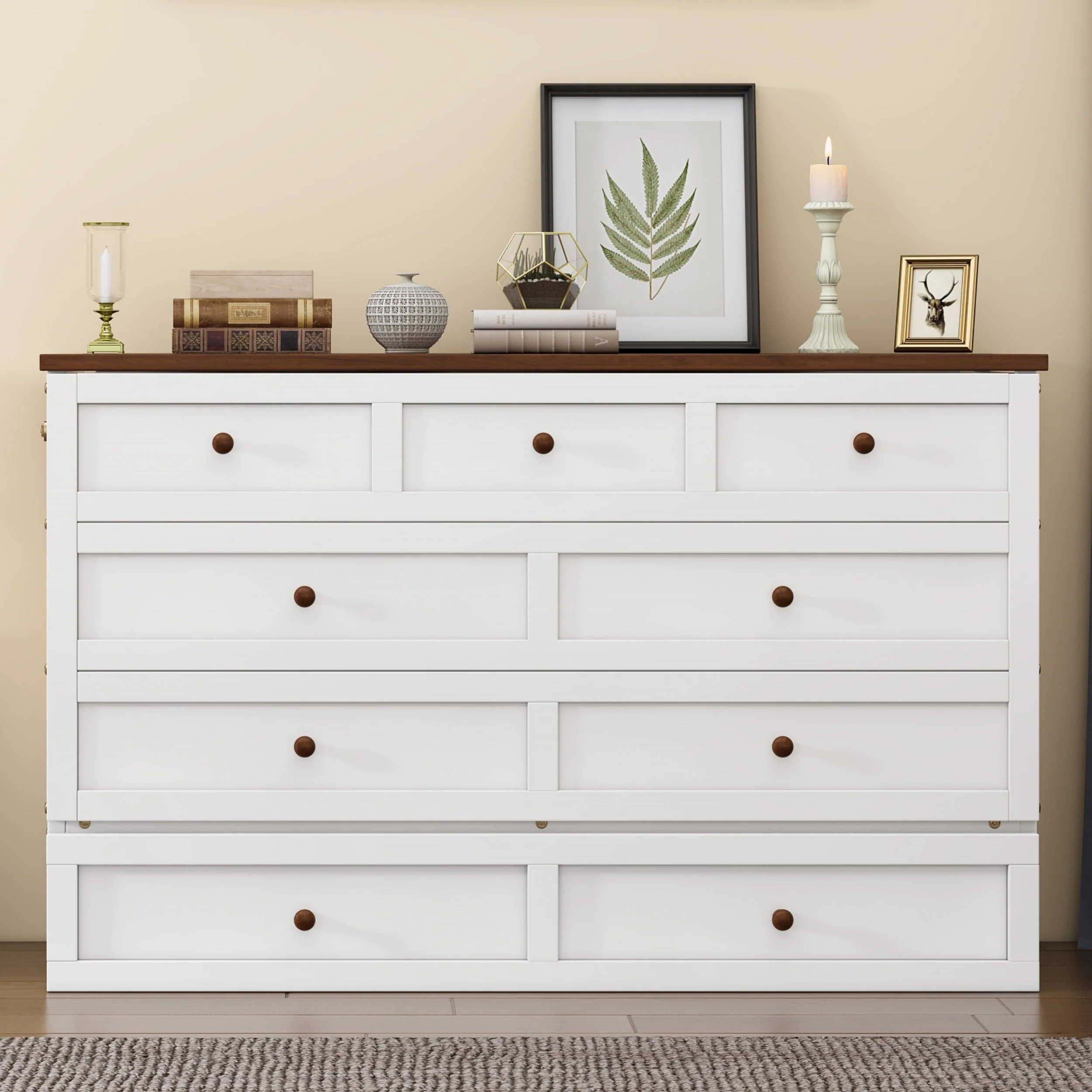 Solid Pine Murphy Bed Chest with Charging Station and Large Storage Drawer - Queen - Image 7